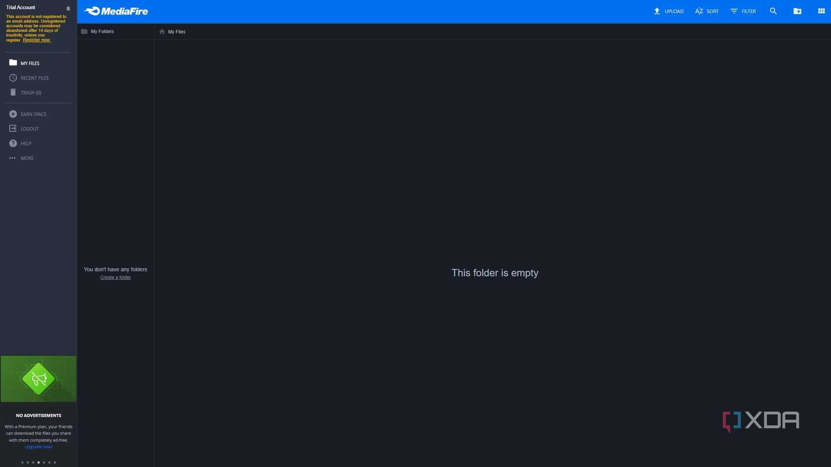 screenshot of mediafire cloud storage dashboard