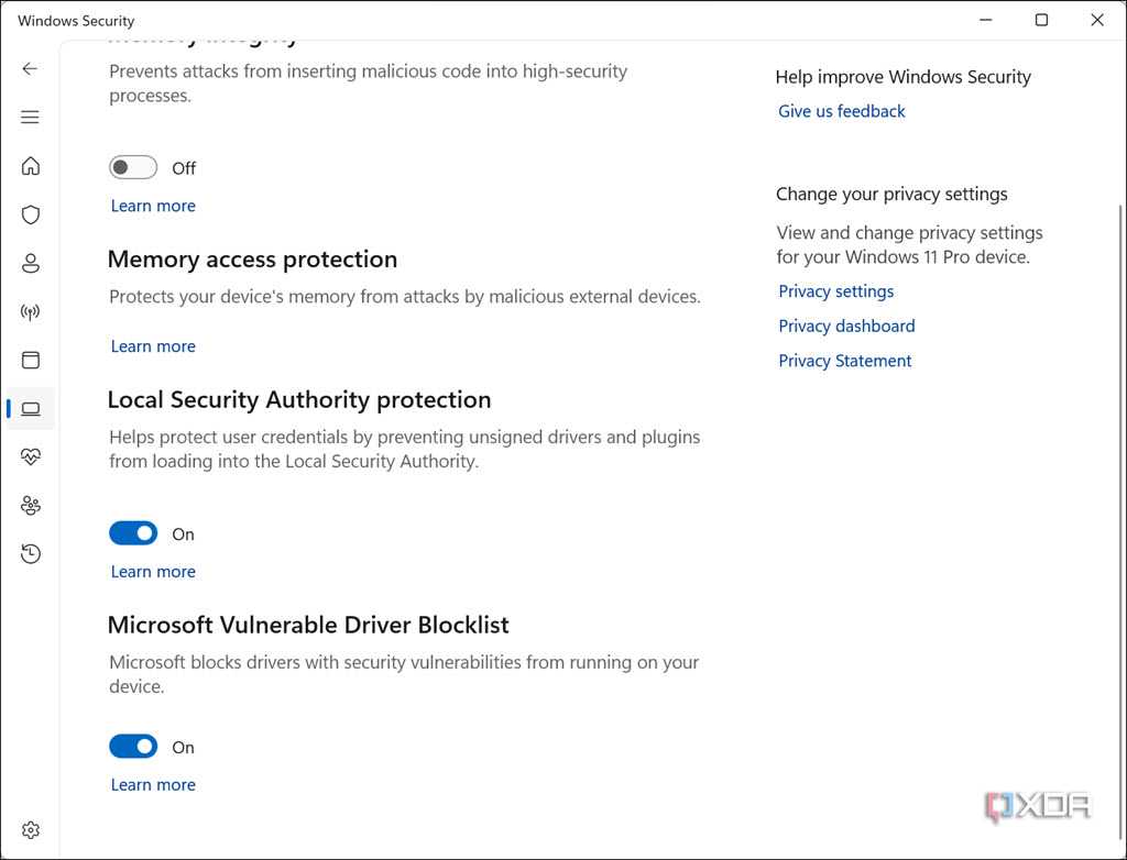 Memory access protection and more options