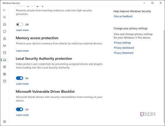 Memory access protection and more options