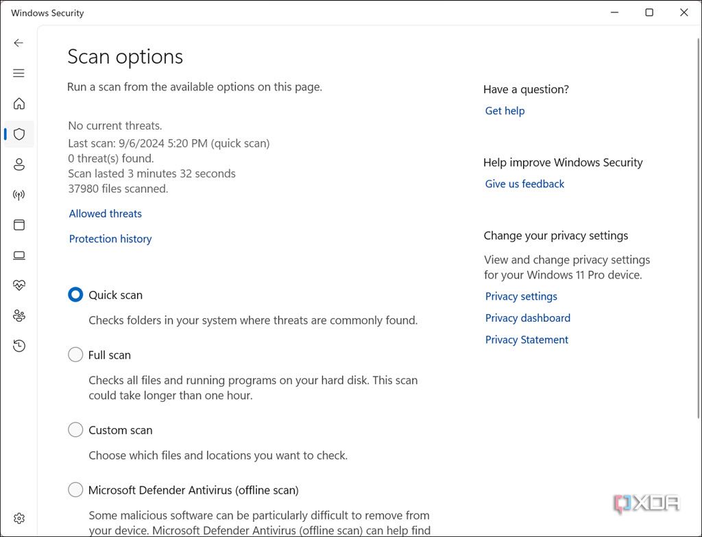 Microsoft Defender Scan options