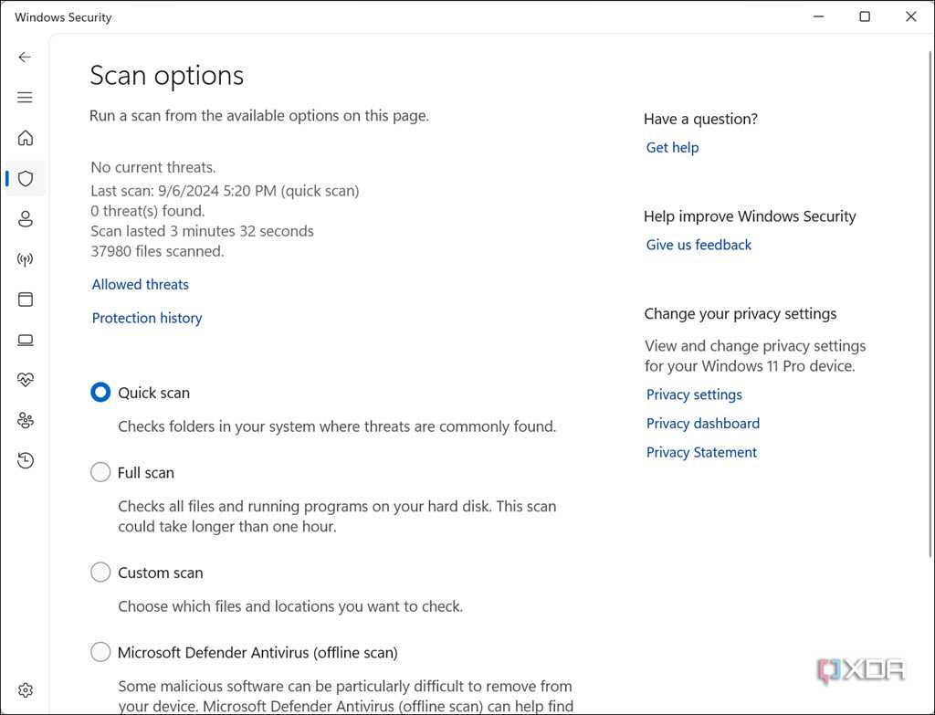 Microsoft Defender Scan options