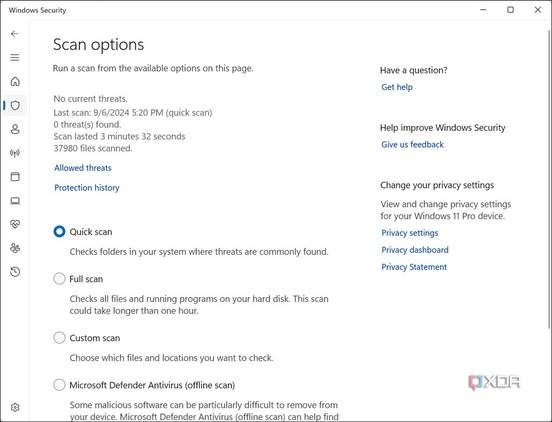Microsoft Defender Scan options