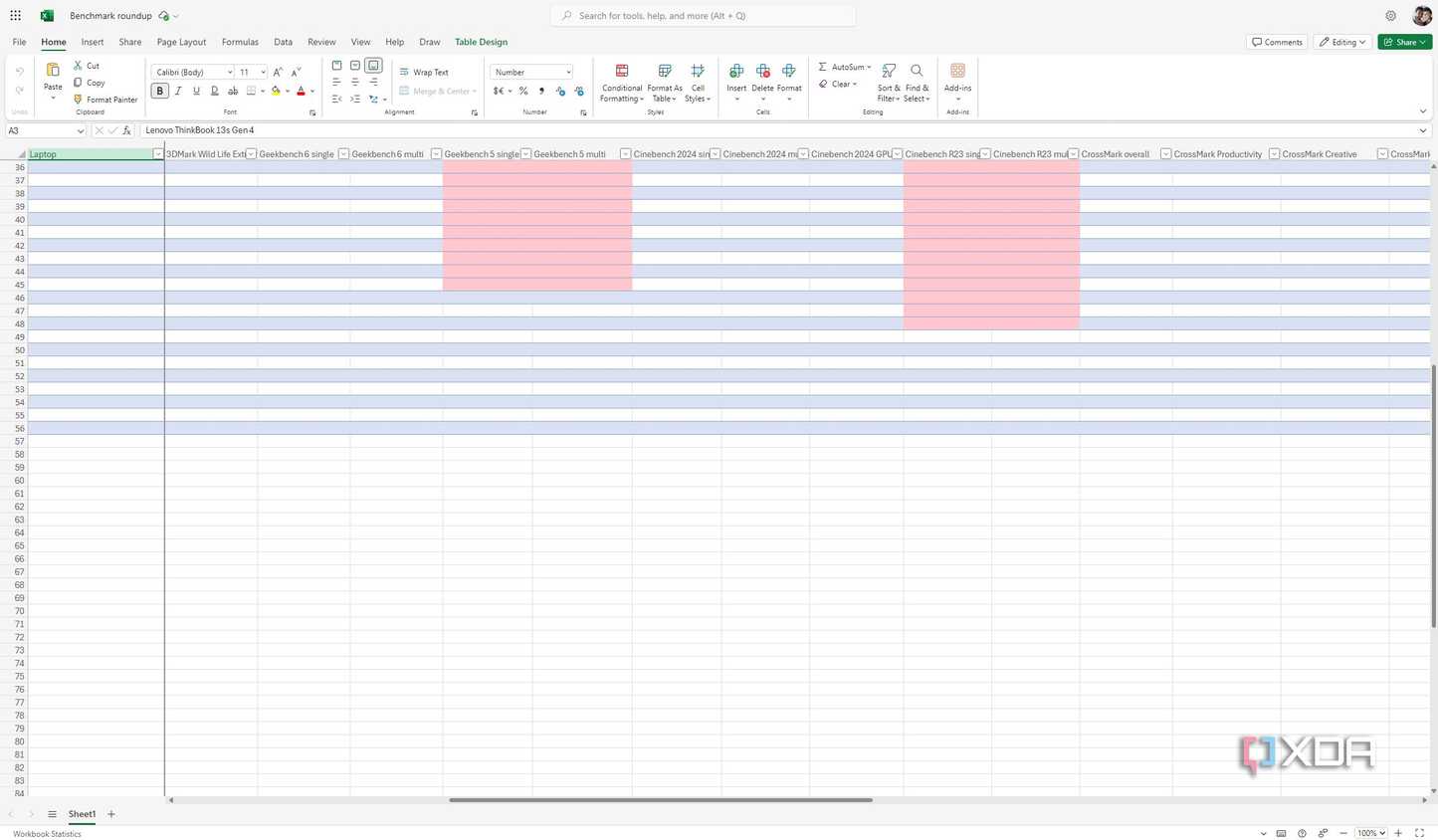 Screenshot of Microsoft Excel for the web
