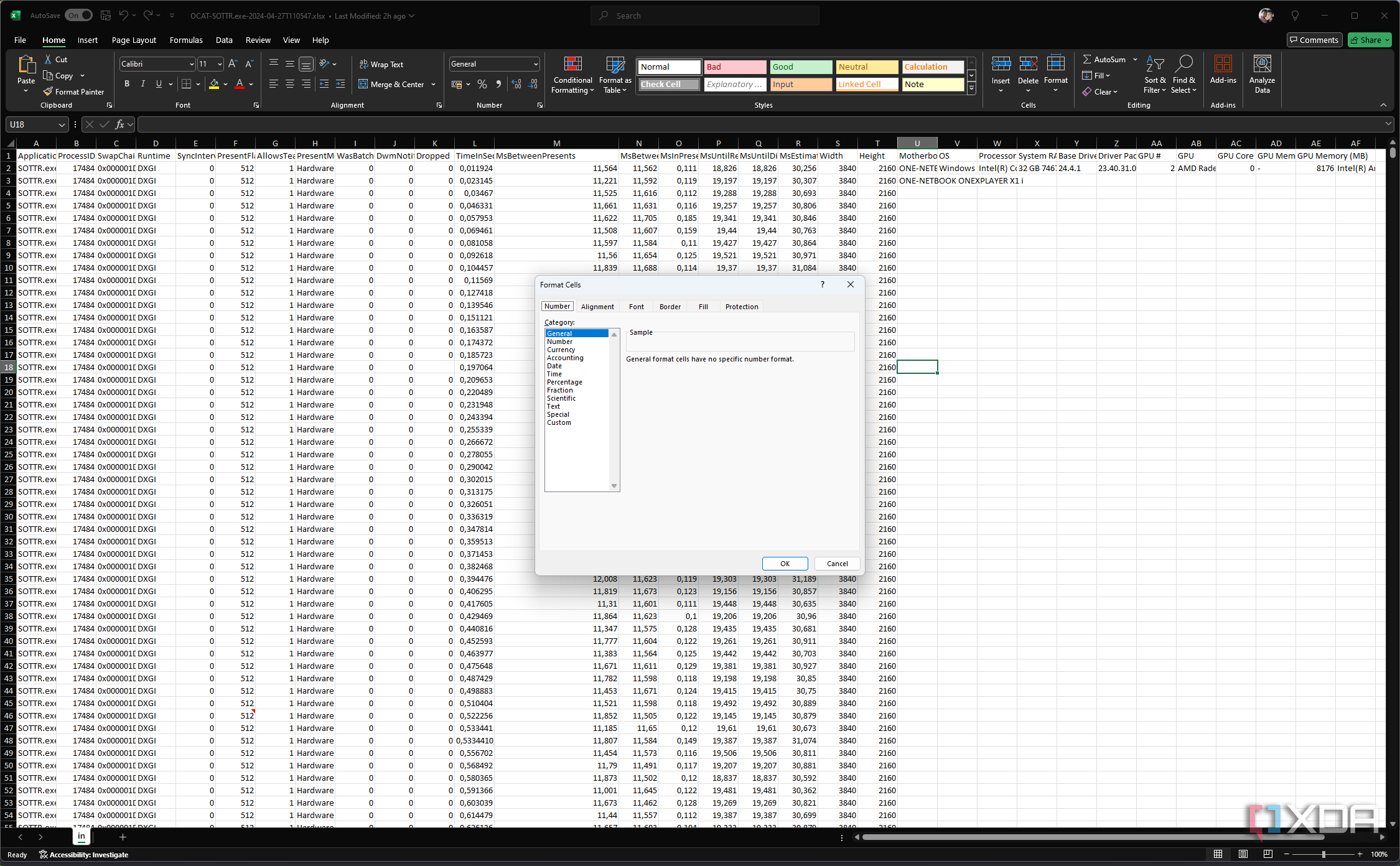 Screenshot of Microsoft Excel for Windows with the Format dialog