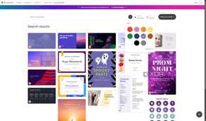 Screenshot of templates for Microsoft PowerPoint on the web with a flyout showing colors to choose from
