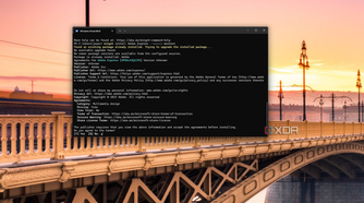 Screenshot of Windows Terminal showing the license agreement for installing an app from the Microsoft Store