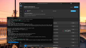 Screenshot of Windows Terminal installing a Microsoft Store app next to the Store itself showing the installation in progress