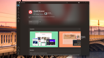 Screenshot of the Vivaldi page on the Microsoft Store showing that it's externally hosted