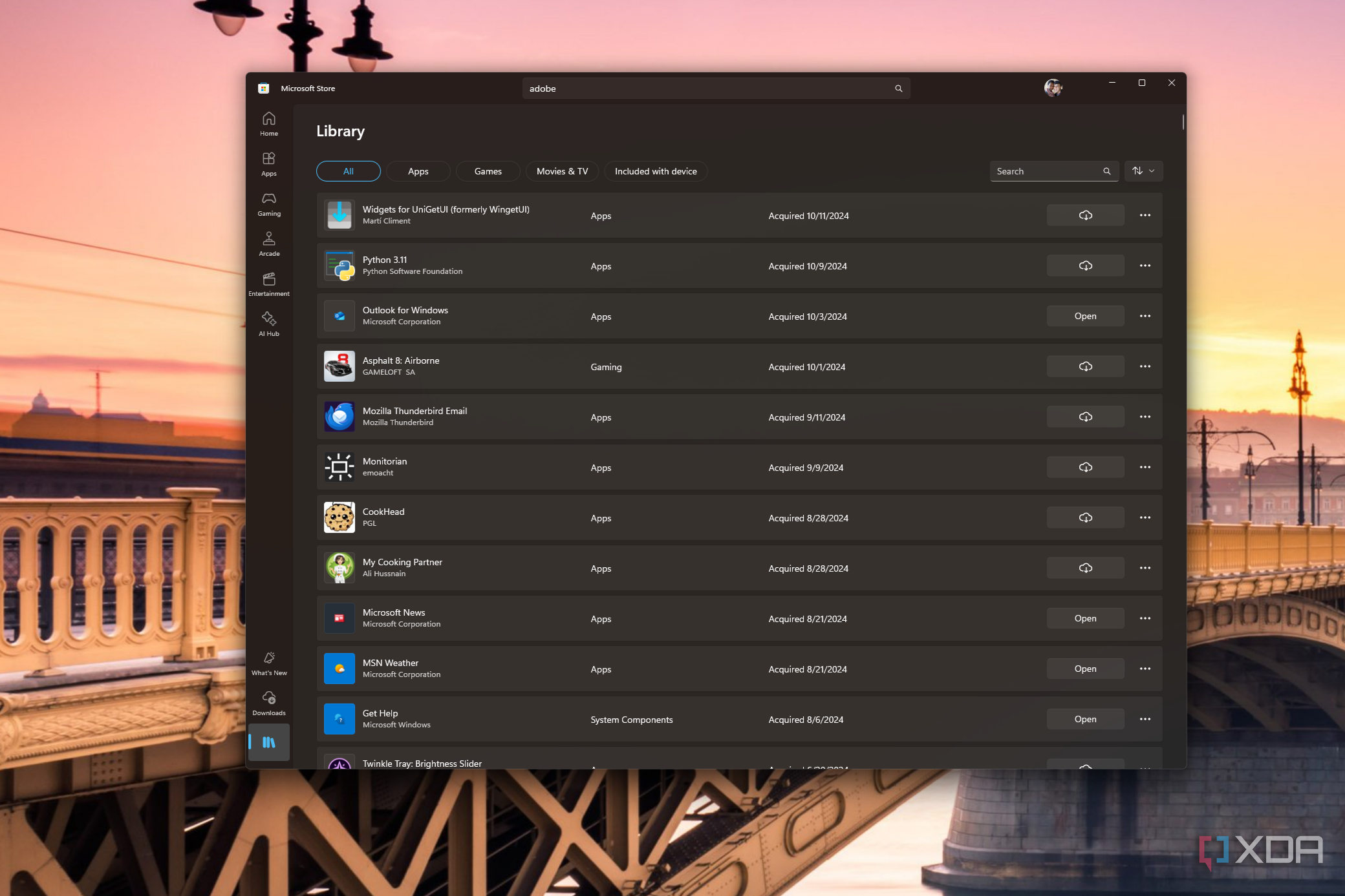 Screenshot of the Library section in the Microsoft Store app