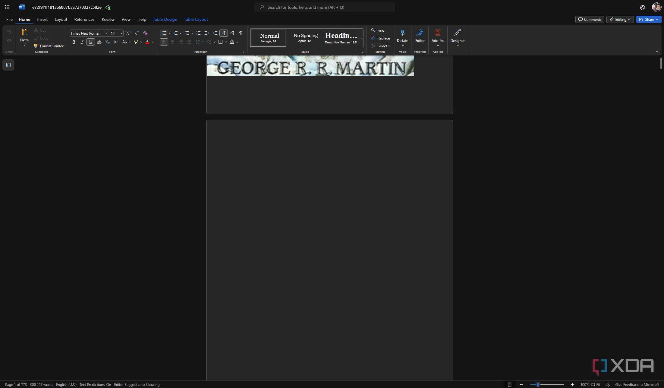 Screenshot of Microsoft Word for the web