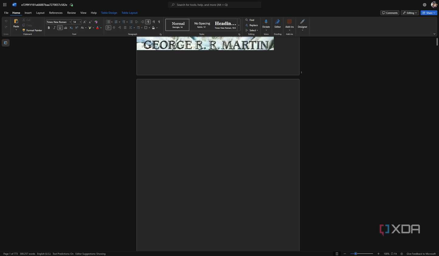 Screenshot of Microsoft Word for the web