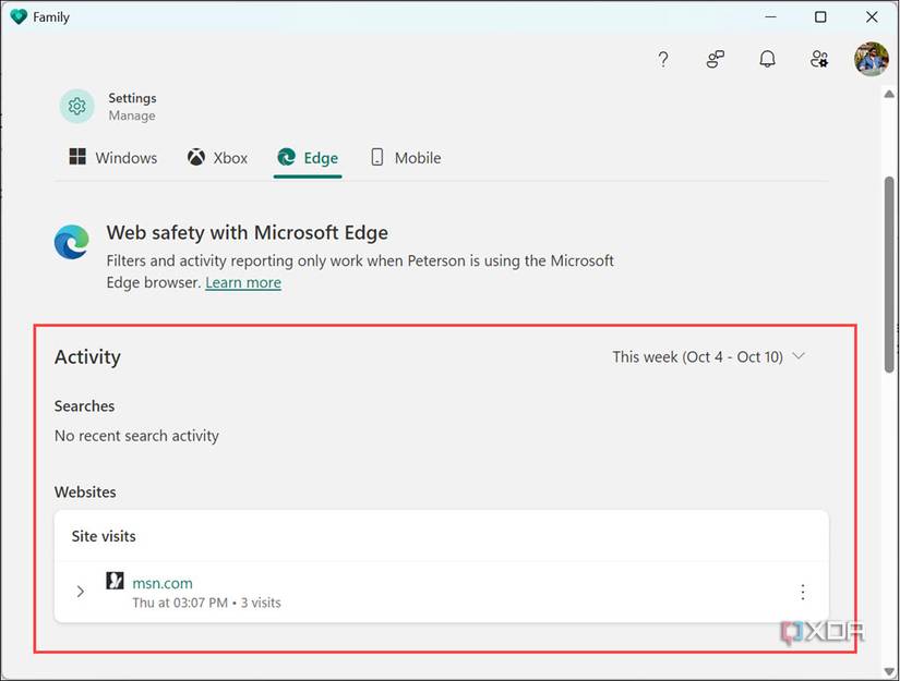 Monitoring web activities using Family app