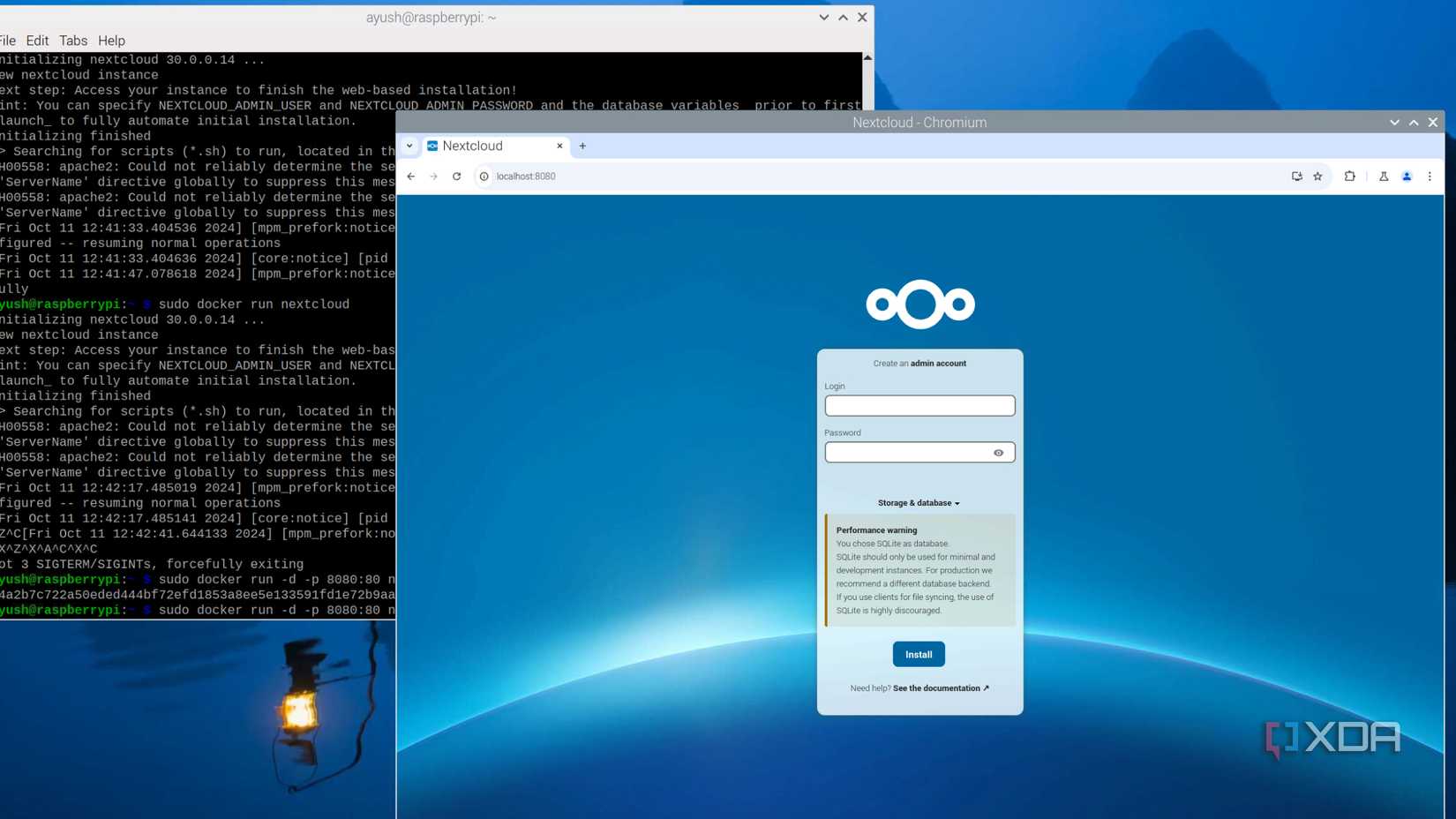 The Nextcloud container running on a Raspberry Pi