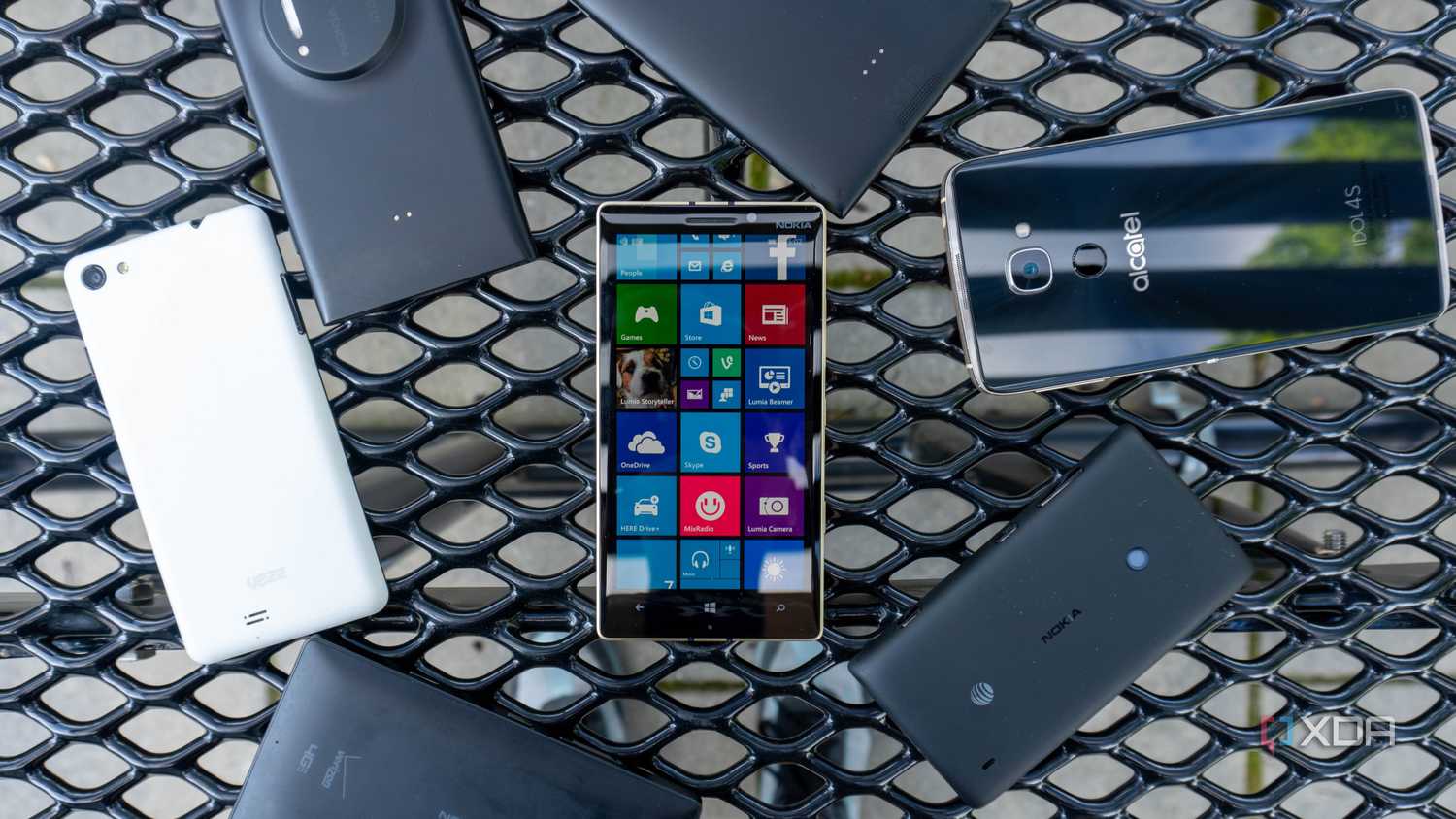 Nokia Lumia with six other handsets around it