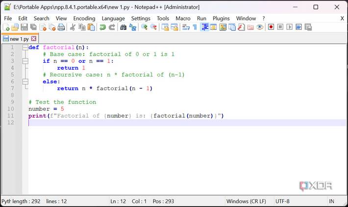 Notepad ++ user interface