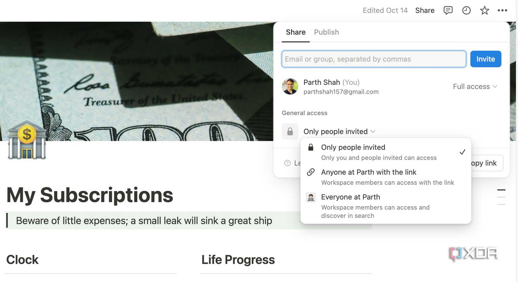 share a page in Notion