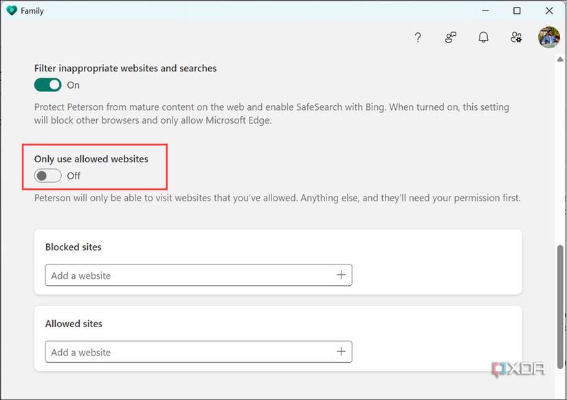 Only use allowed site option