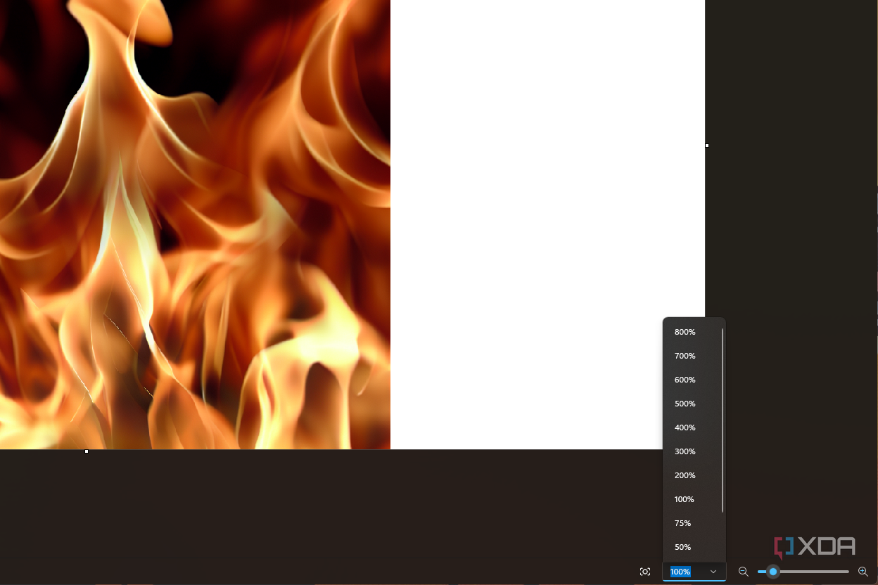 Screenshot of Paint on Windows 11 showing the zoom control menu and slider
