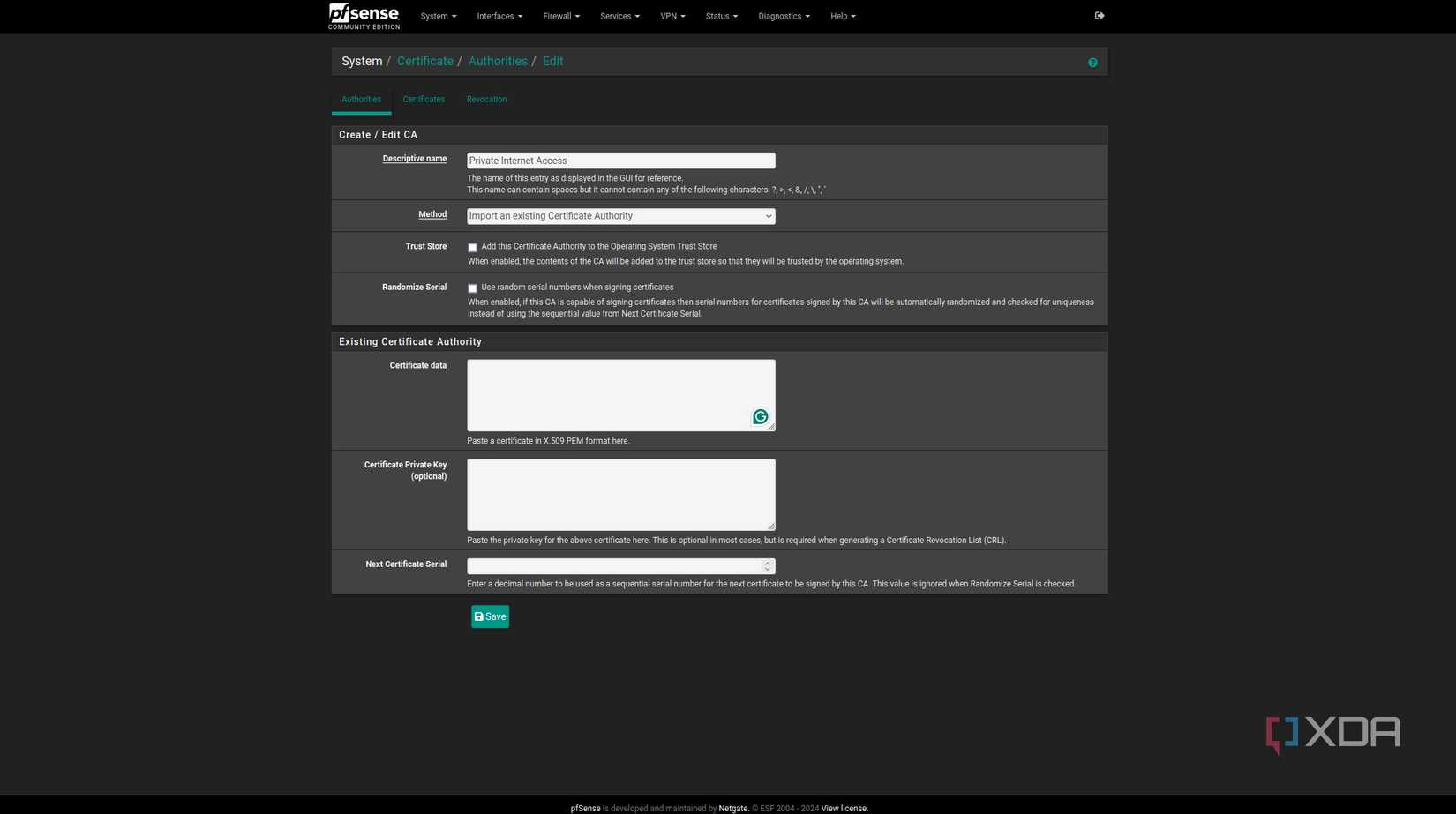 Adding a CA to pfSense