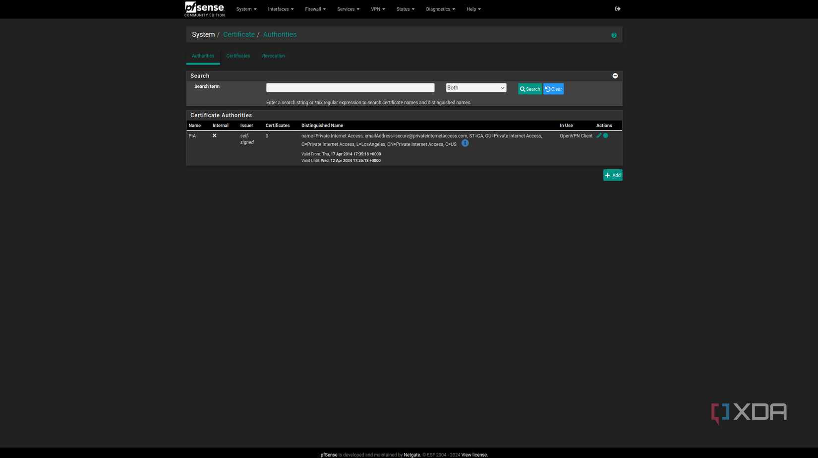 Added CA to pfSense