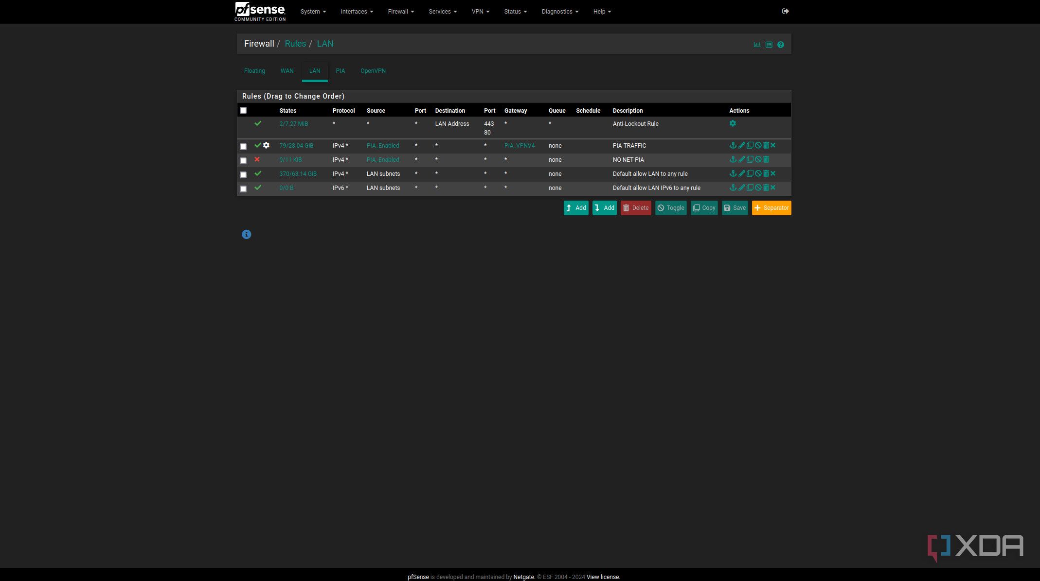 Added firewall rules to pfSense