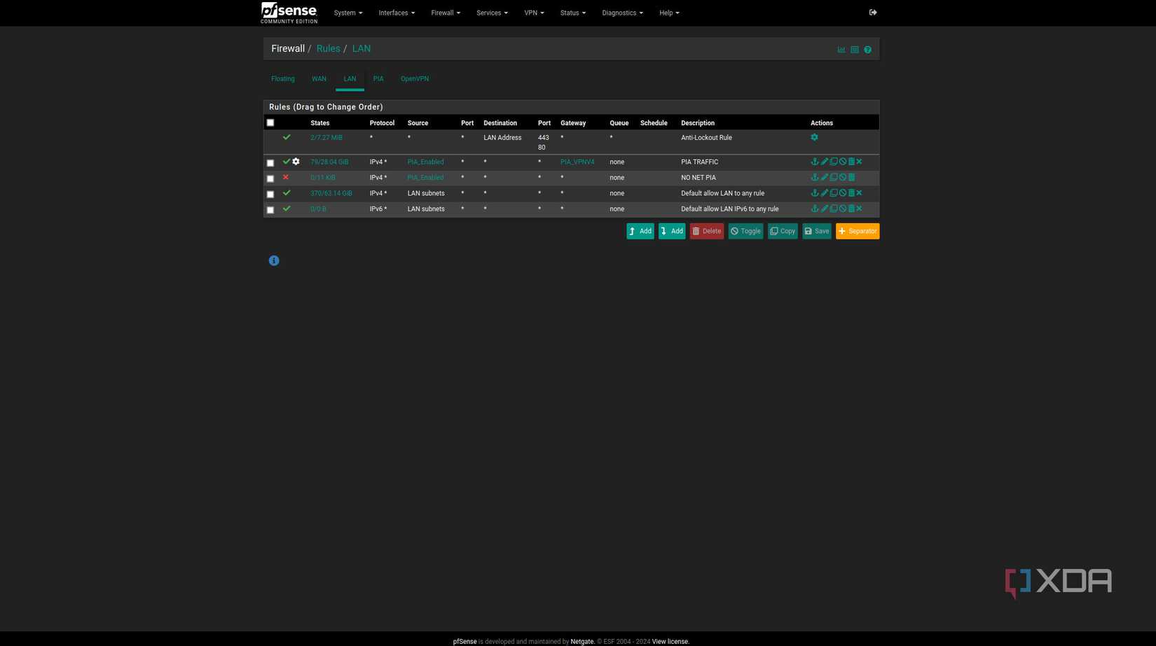 Added firewall rules to pfSense