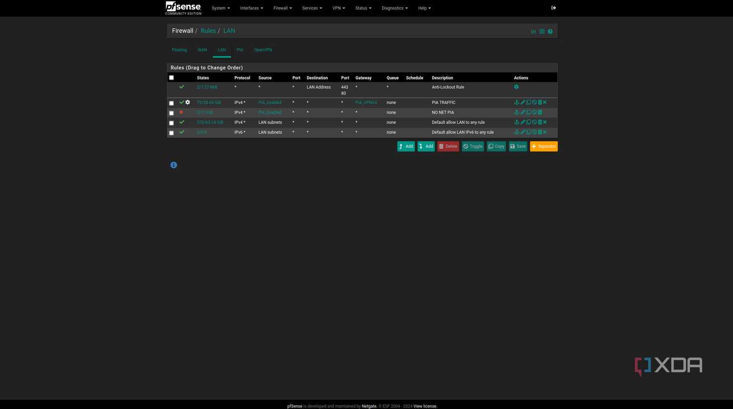 Added firewall rules to pfSense