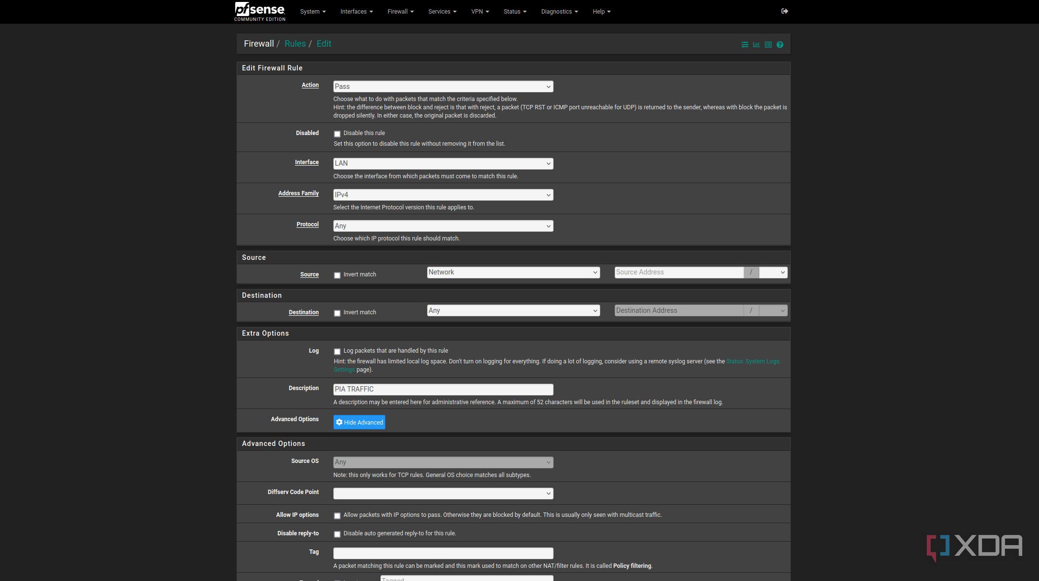 Adding firewall rule on pfSense