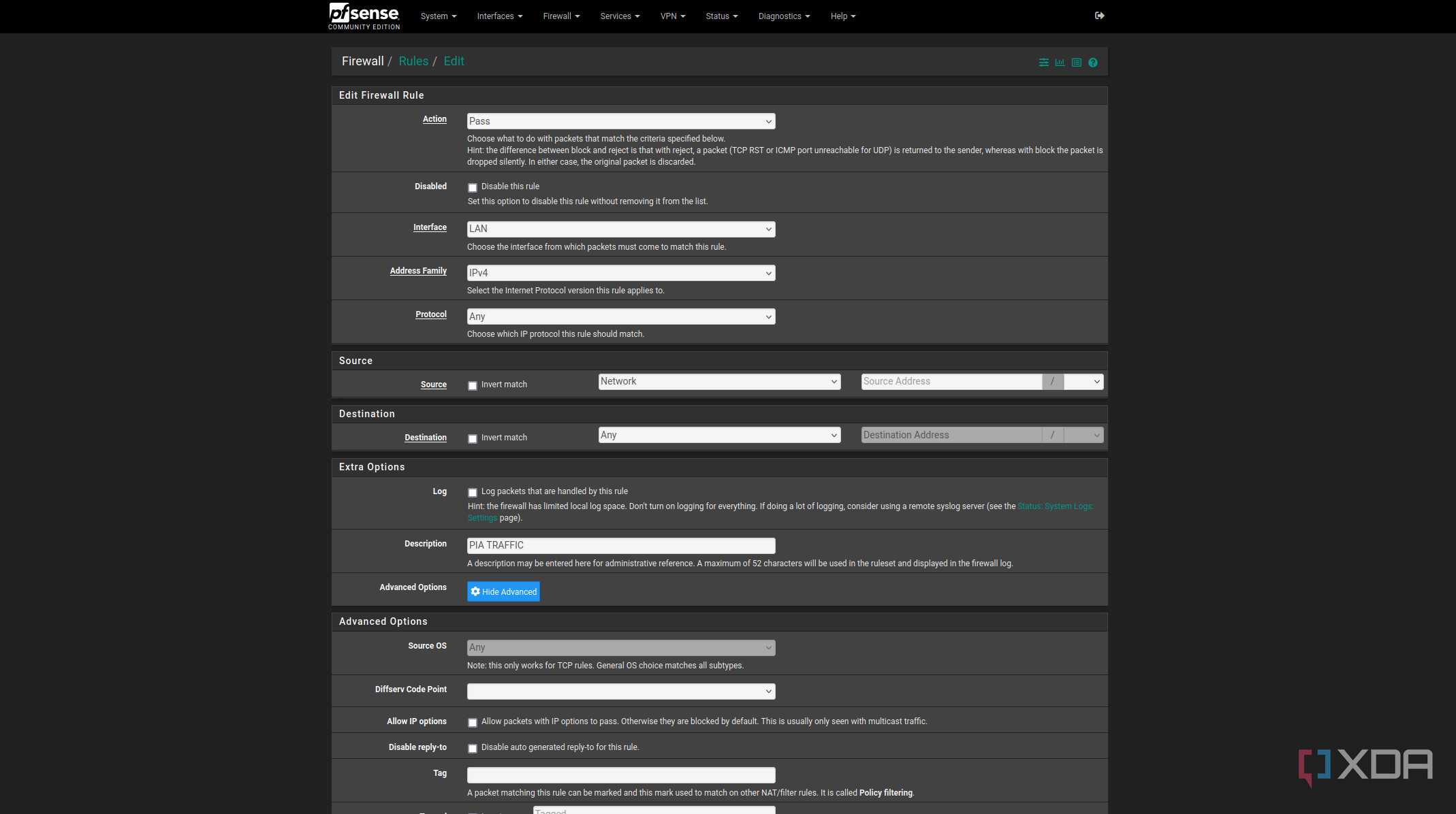 Adding firewall rule on pfSense