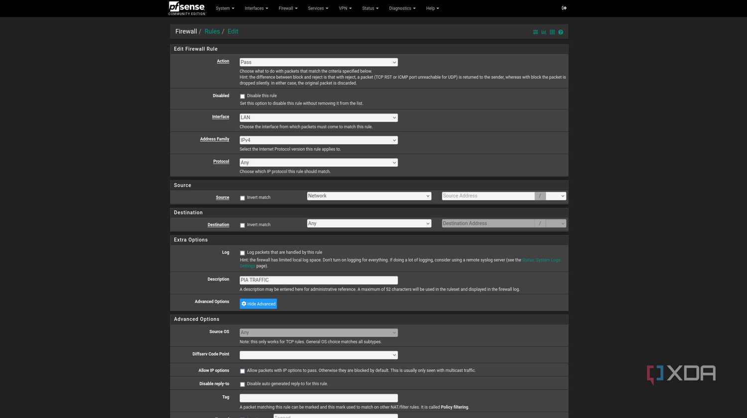 Adding firewall rule on pfSense
