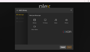 Screenshot showing option to choose media type in Plex