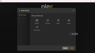 Screenshot showing option to choose media type in Plex