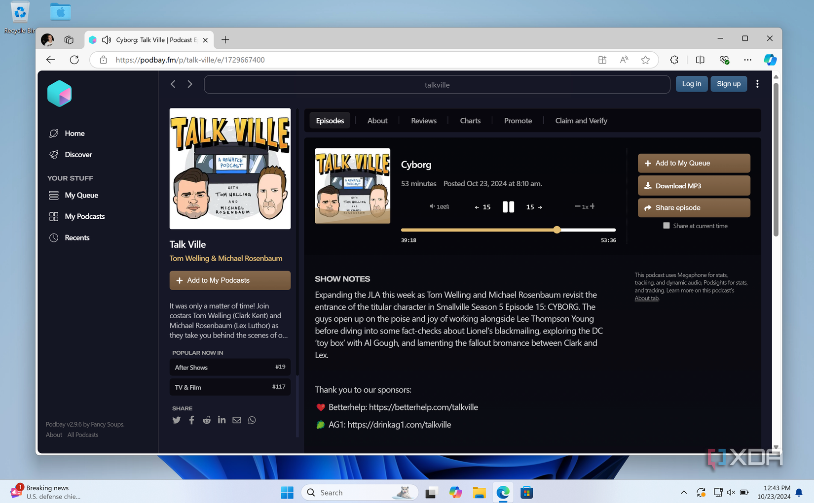 Listening to a podcast via Podbay on Microsoft Edge
