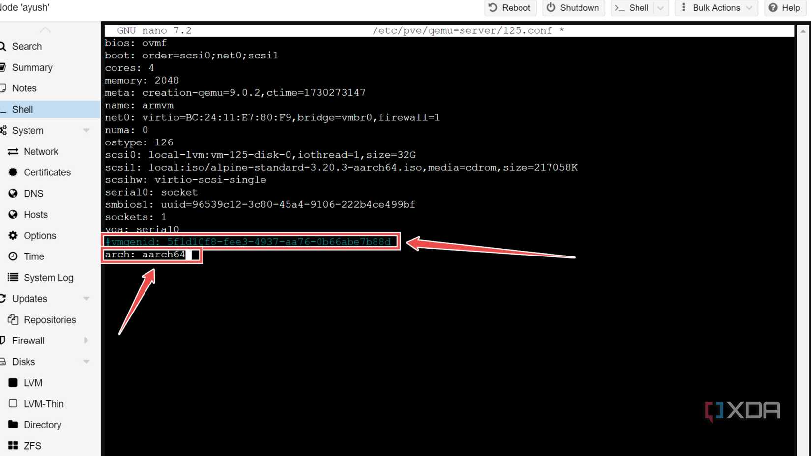 Editing the config file of a Proxmox VM