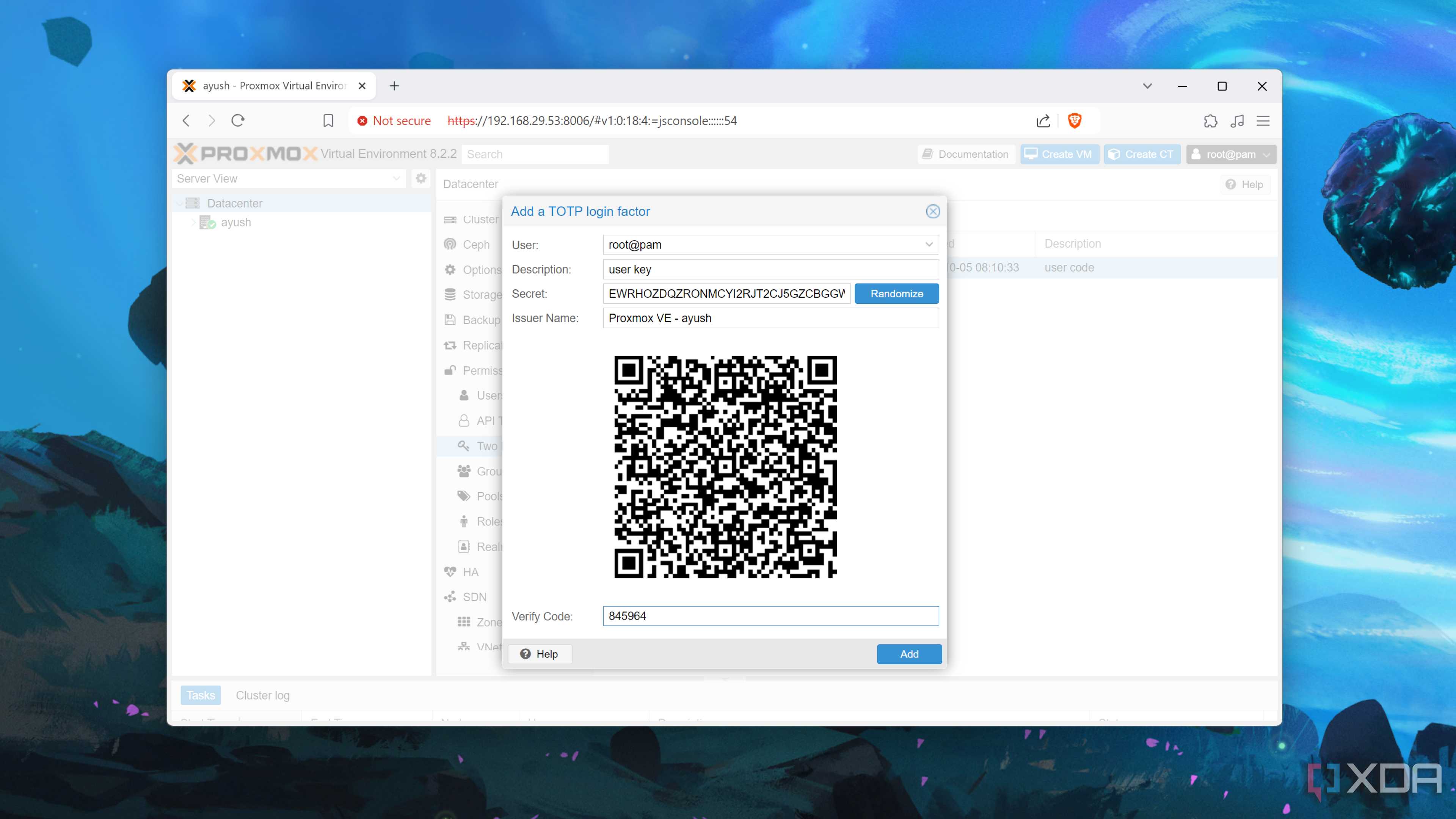 The Proxmox TOTP login feature