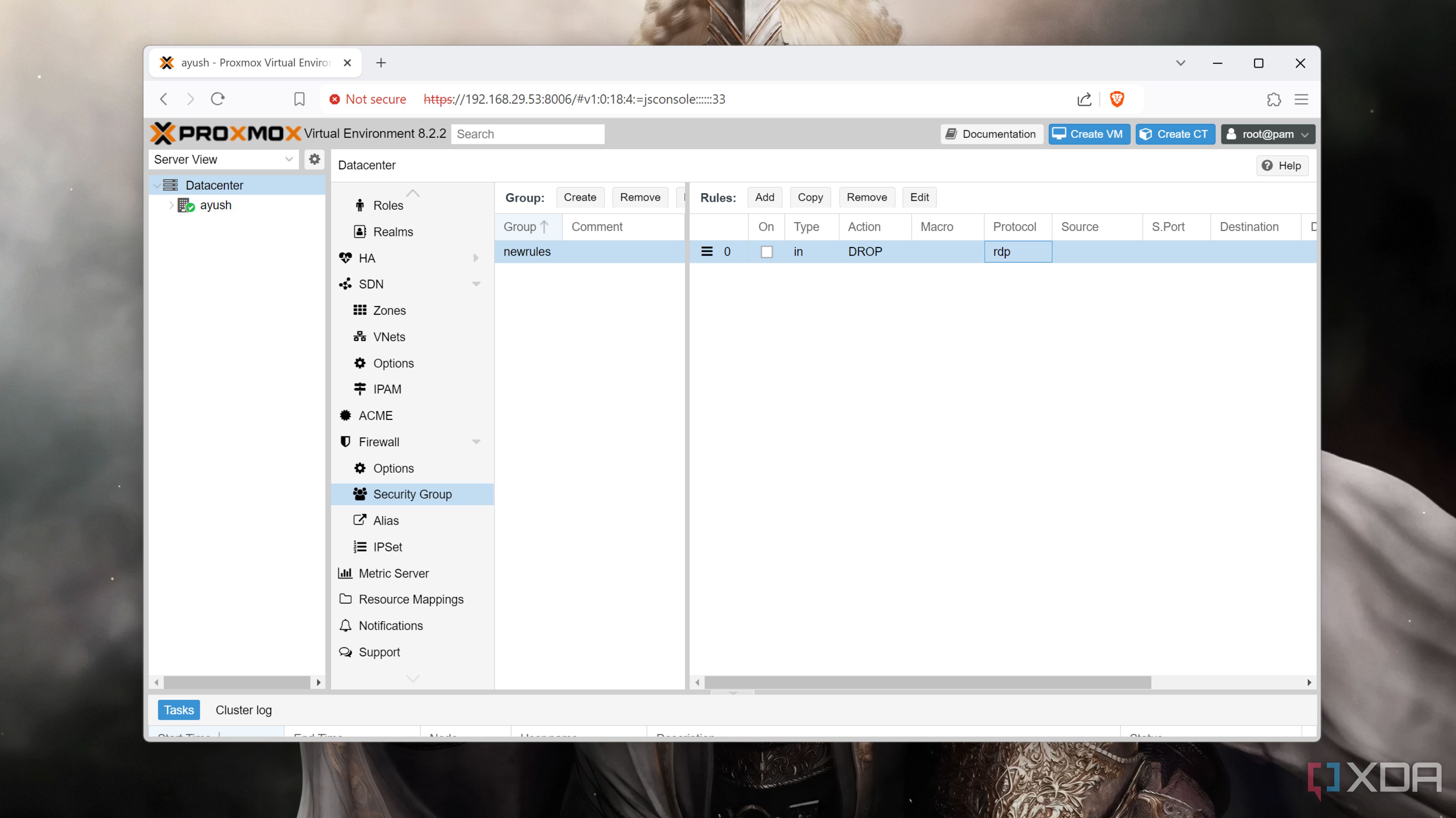 Configuring the Proxmox firewall rules