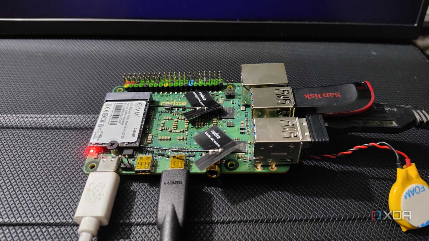 A Radxa X4 SBC lying on a flat surface