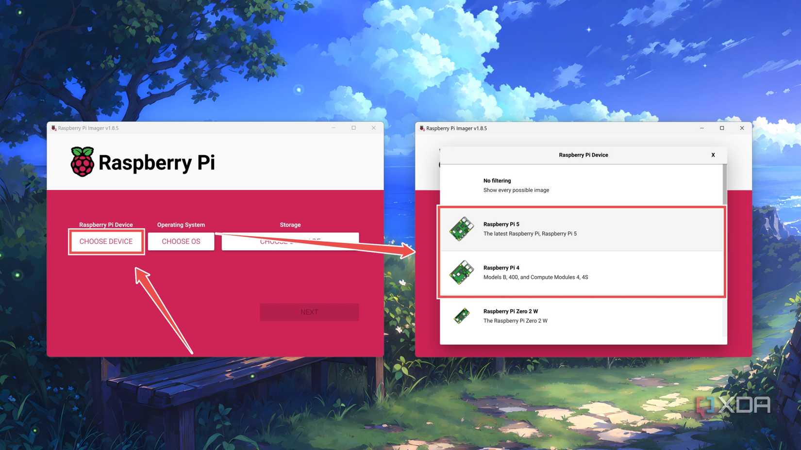 Choosing the Raspberry Pi boards in the Raspberry Pi Imager