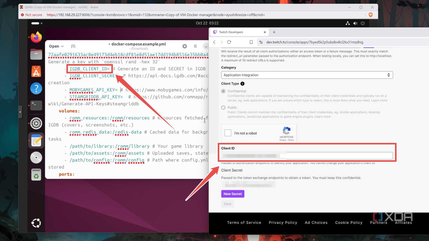 Setting the Client ID inside the Docker compose file for RomM