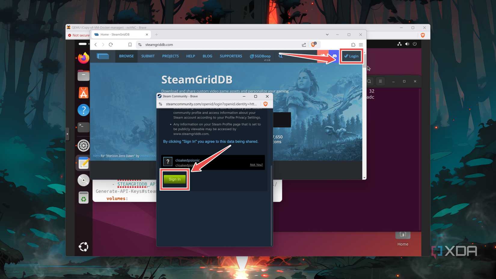 The SteamGridDB login process