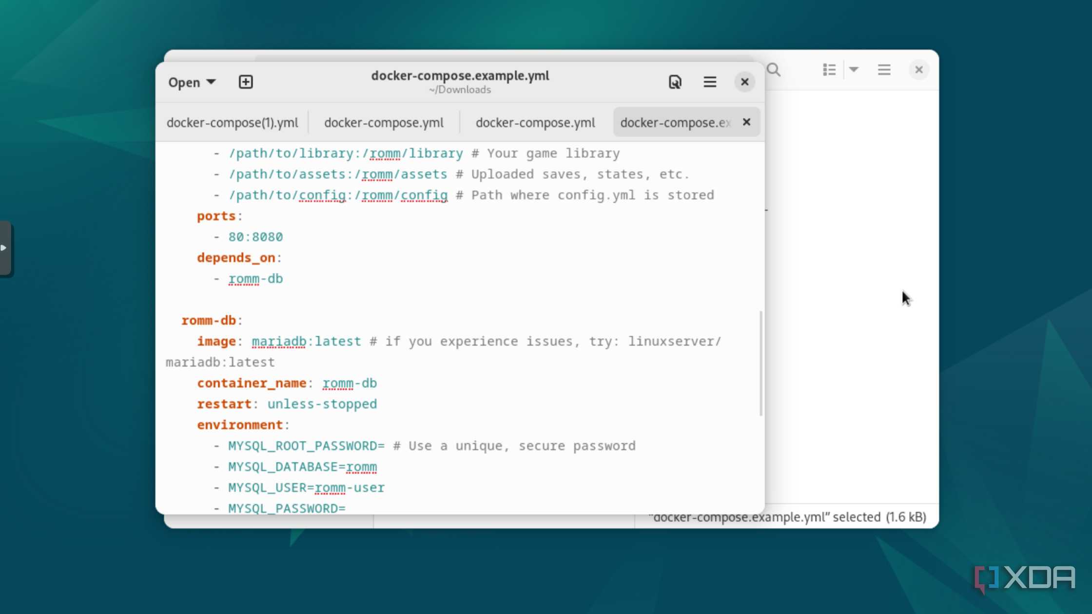 The Docker Compose file for RomM