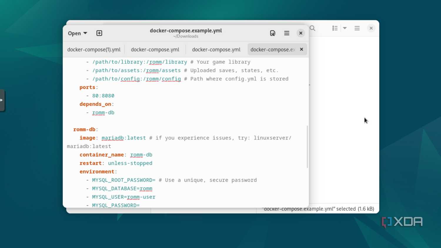 The Docker Compose file for RomM