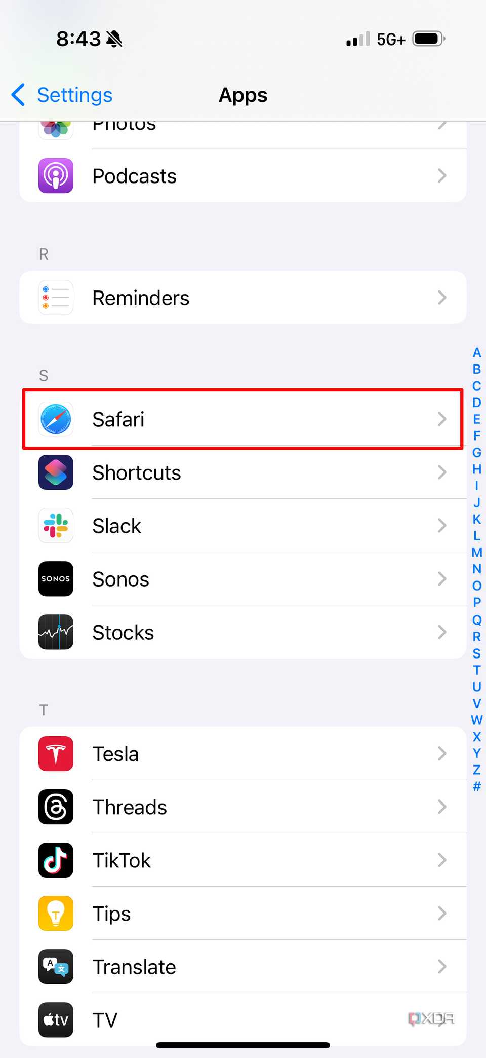 The Safari tab in iOS 18.