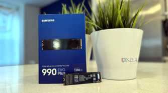 Samsung 990 EVO Plus SSD and box on a countertop