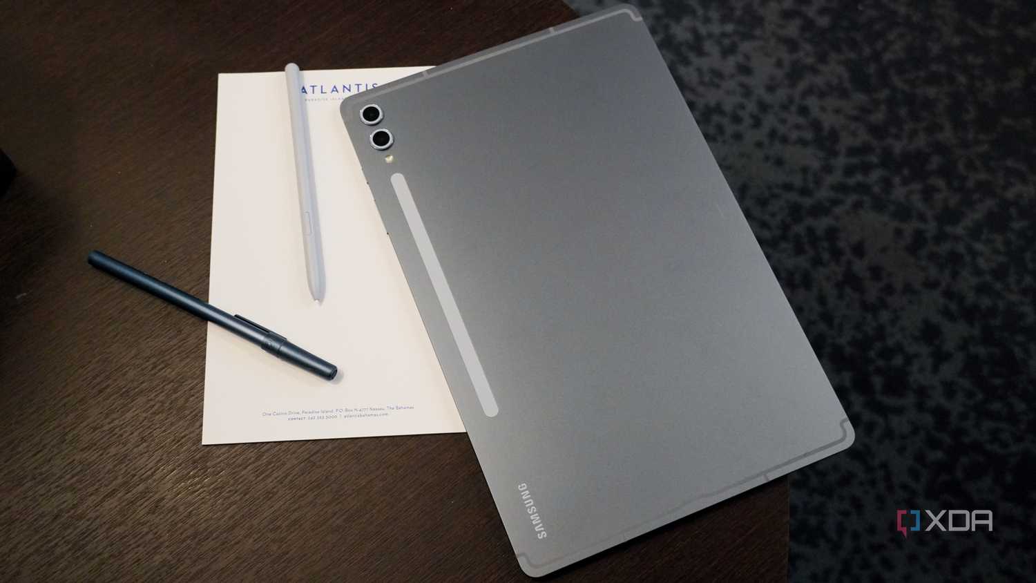 The back of the Galaxy Tab S10+ on a table.