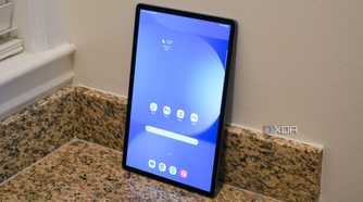 The display of the Galaxy Tab S10+ leaning against a wall.