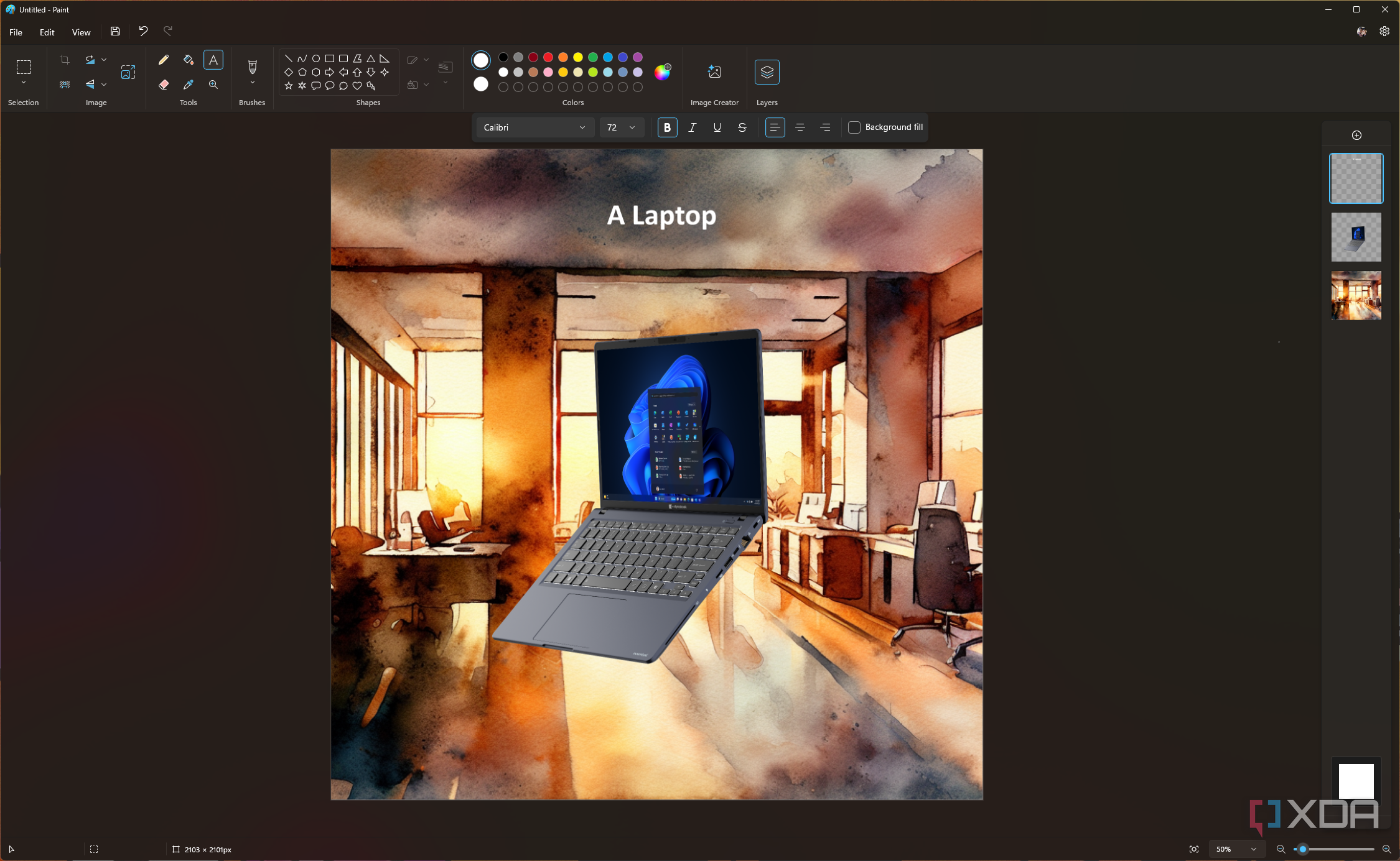 Screenshot of Paint showing an image with multiple layers