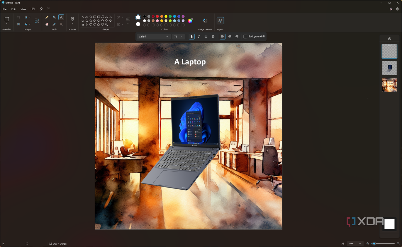 Screenshot of Paint showing an image with multiple layers