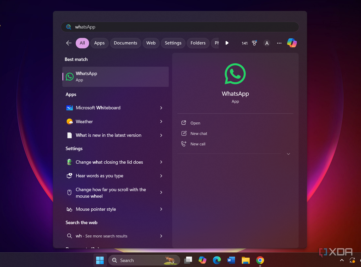 Search categories on Windows search
