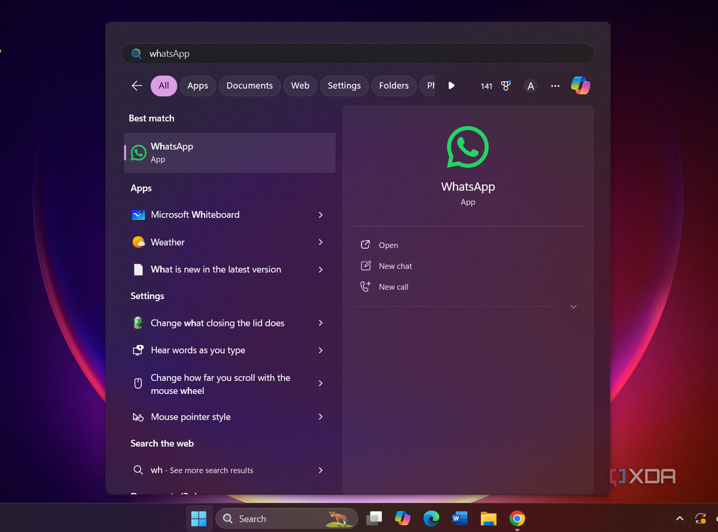 Search categories on Windows search